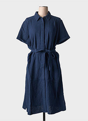 Robe mi-longue tissage crêpe manches courtes bleu ESPRIT femme