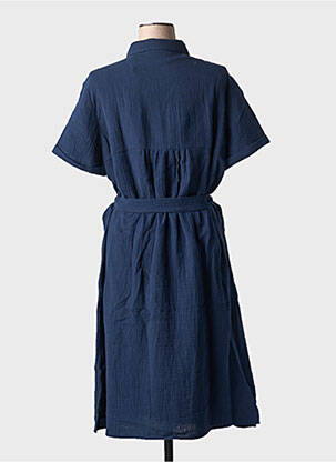 Robe mi-longue tissage crêpe manches courtes bleu ESPRIT femme