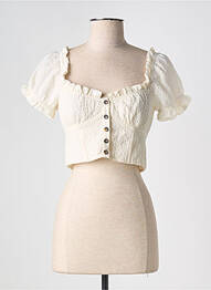 Top col carré manches courtes beige H&M femme