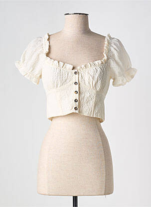 Top col carré manches courtes beige H&M femme