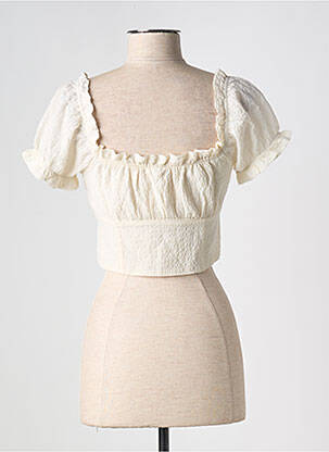 Top col carré manches courtes beige H&M femme