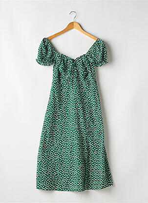 Robe mi-longue imprimé fleurs manches courtes vert LOAVIES femme