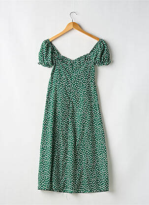 Robe mi-longue imprimé fleurs manches courtes vert LOAVIES femme