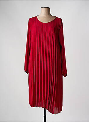 Robe mi-longue coupe fluide manches longues rouge COULEURS DU TEMPS femme