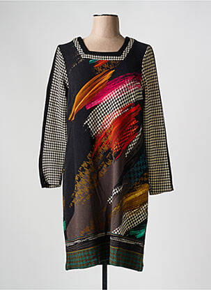 Robe mi-longue imprimé fantaisie manches longues noir GUY DUBOUIS femme