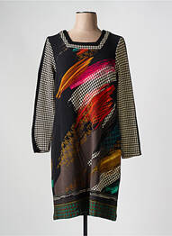Robe mi-longue imprimé fantaisie manches longues noir GUY DUBOUIS femme