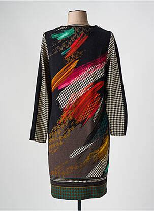 Robe mi-longue imprimé fantaisie manches longues noir GUY DUBOUIS femme