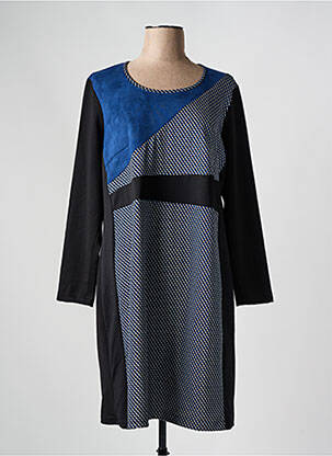 Robe mi-longue imprimé fantaisie manches longues bleu GUY DUBOUIS femme