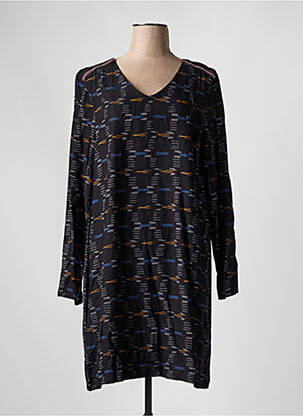 Robe mi-longue imprimé fantaisie manches longues noir SURKANA femme