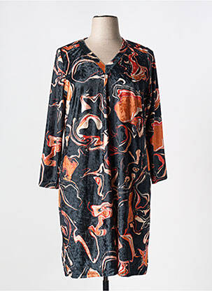 Robe mi-longue imprimé fantaisie manches longues orange GREGORY PAT femme