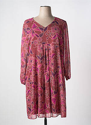 Robe mi-longue coupe fluide manches longues rose GRIFFON femme