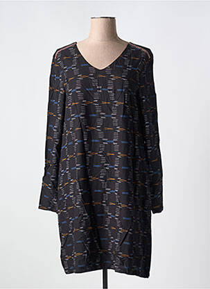 Robe mi-longue imprimé fantaisie manches longues noir SURKANA femme