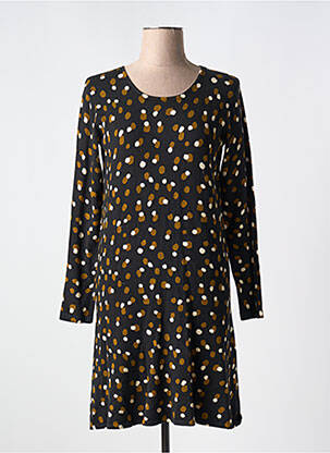 Robe mi-longue imprimé fantaisie manches longues noir SURKANA femme