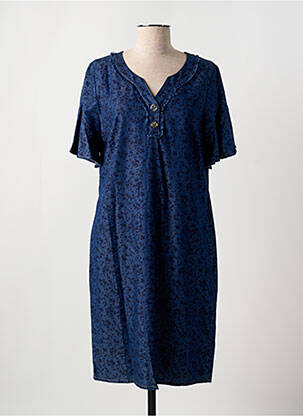 Robe mi-longue imprimé fleurs manches courtes bleu CONCEPT K femme