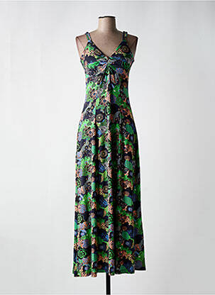 Robe longue imprimé fleurs fines bretelles vert WHO'S THAT GIRL femme