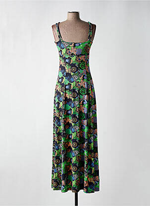 Robe longue imprimé fleurs fines bretelles vert WHO'S THAT GIRL femme