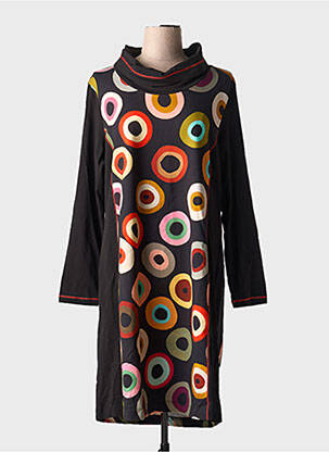Robe mi-longue manches longues manches longues noir DOLCEZZA femme