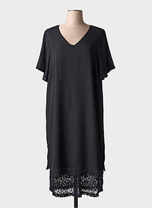 Robe mi-longue coupe fluide manches courtes noir CISO femme