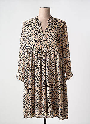 Robe courte coupe fluide manches longues beige EGO femme