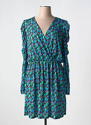Robe mi-longue imprimé fleurs manches longues vert MORGAN femme