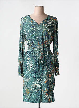 Robe mi-longue imprimé fleurs manches longues vert DIANE LAURY femme
