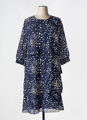 Robe mi-longue coupe fluide manches 3/4 bleu SIGNATURE femme