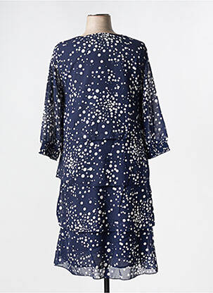 Robe mi-longue coupe fluide manches 3/4 bleu SIGNATURE femme