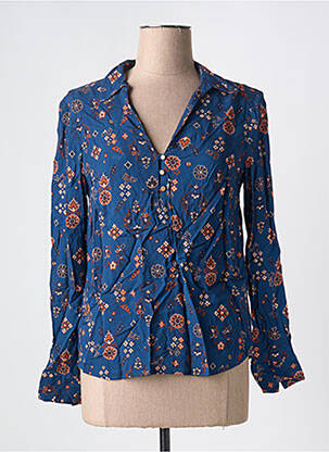 Blouse tissage popeline manches longues bleu C'EST BEAU LA VIE femme