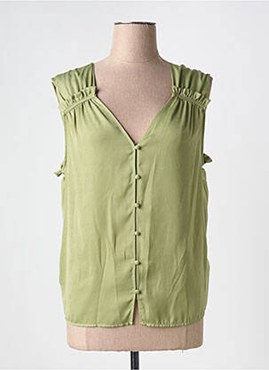 Top col v sans manche vert MD'M femme