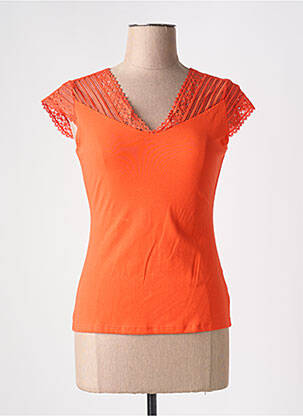 T-shirt col v manches courtes orange UNIKA femme