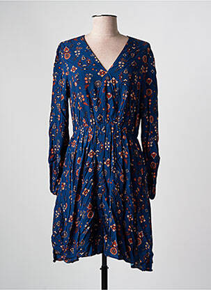 Robe mi-longue imprimé fleurs manches longues bleu C'EST BEAU LA VIE femme