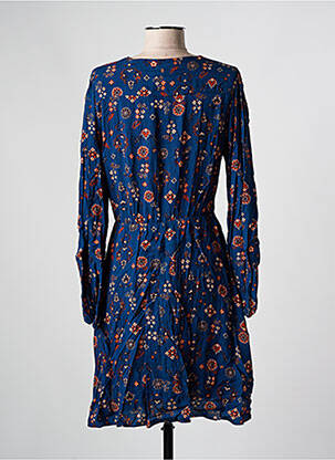 Robe mi-longue imprimé fleurs manches longues bleu C'EST BEAU LA VIE femme