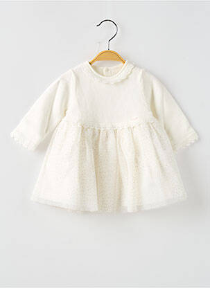 Robe mi-longue col rond manches longues blanc MAYORAL fille