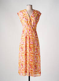Robe longue imprimé fleurs manches courtes orange JULIE GUERLANDE femme