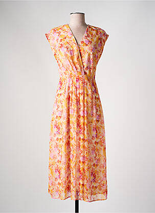 Robe longue imprimé fleurs manches courtes orange JULIE GUERLANDE femme