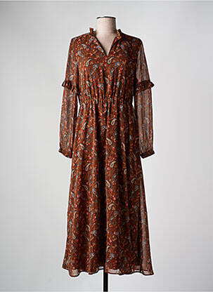 Robe longue manches longues manches longues marron C'EST BEAU LA VIE femme