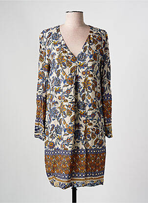 Robe mi-longue imprimé fleurs manches longues bleu JULIE GUERLANDE femme