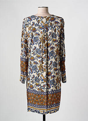 Robe mi-longue imprimé fleurs manches longues bleu JULIE GUERLANDE femme