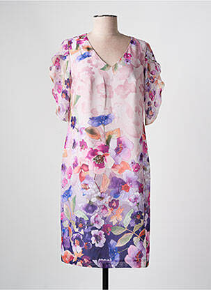 Robe mi-longue imprimé fleurs manches courtes rose GALA BY ROSA GIMENO femme
