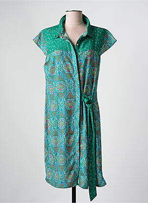 Robe mi-longue imprimé fantaisie manches courtes vert CHATTAWAK femme