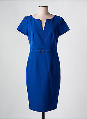 Robe mi-longue fermeture zippée au dos manches courtes bleu ESTEL COLLECTION femme