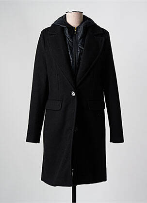 Manteau long coupe droite a capuche noir TINTA femme