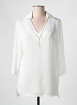 Blouse tissage popeline manches longues blanc ESTEL COLLECTION femme