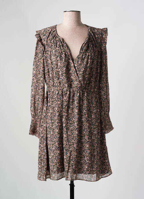 Robe mi-longue imprimé fleurs manches longues rose CHATTAWAK femme