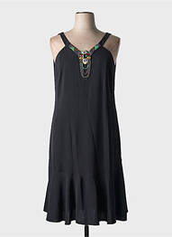 Robe mi-longue tissage crêpe sans manche noir ESTEL COLLECTION femme