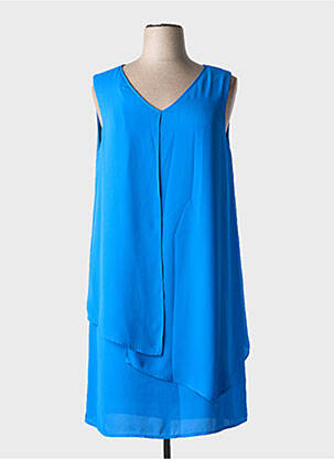 Robe mi-longue tissage crêpe sans manche bleu BARILOCHE femme