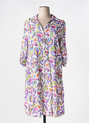 Robe mi-longue imprimé fantaisie manches longues blanc TINTA femme