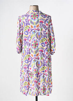 Robe mi-longue imprimé fantaisie manches longues blanc TINTA femme