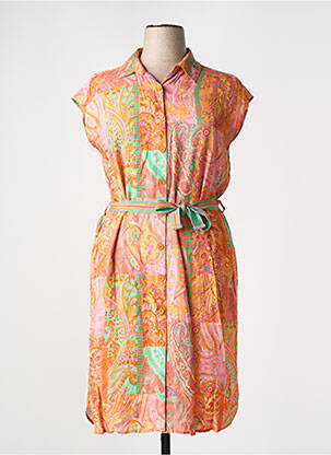Robe mi-longue imprimé fantaisie manches courtes orange TINTA femme