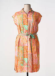 Robe mi-longue imprimé fantaisie manches courtes orange TINTA femme